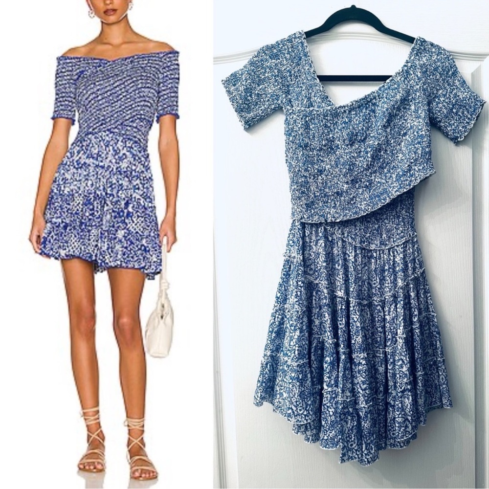 Poupette St. Barth Blue Patterned Mini Dress M